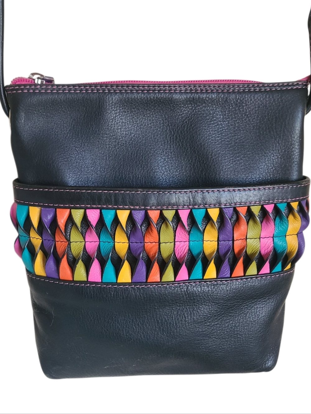 ili new york leather crossbody bag style 6631 RFID blocking black